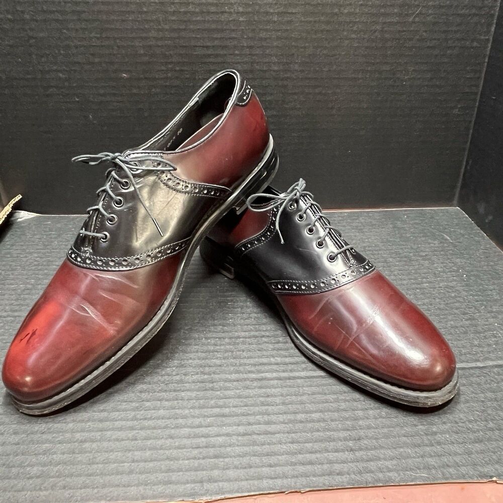 Florsheim 20392 Leather Oxfords Two Tone Saddle Burgundy Black Men's 11 D Shoes